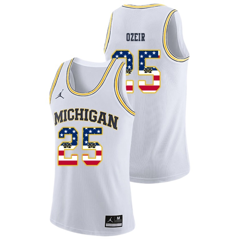 Michigan Wolverines Men's NCAA Naji Ozeir #25 White Jordan Brand USA Flag College Basketball Jersey RRC8249QD